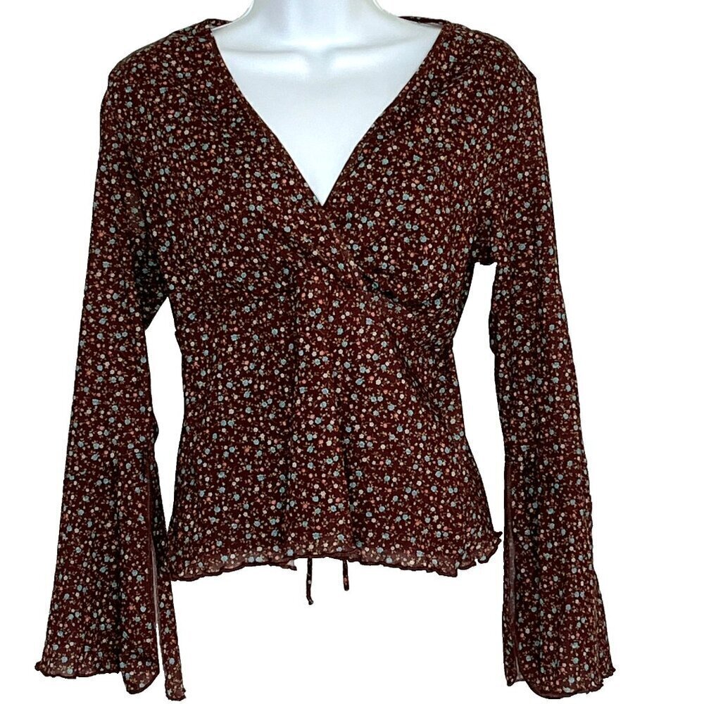 No Boundaries Babydoll Top Cropped sz L Y2K Dark Cottagecore Forest Fairy Grunge